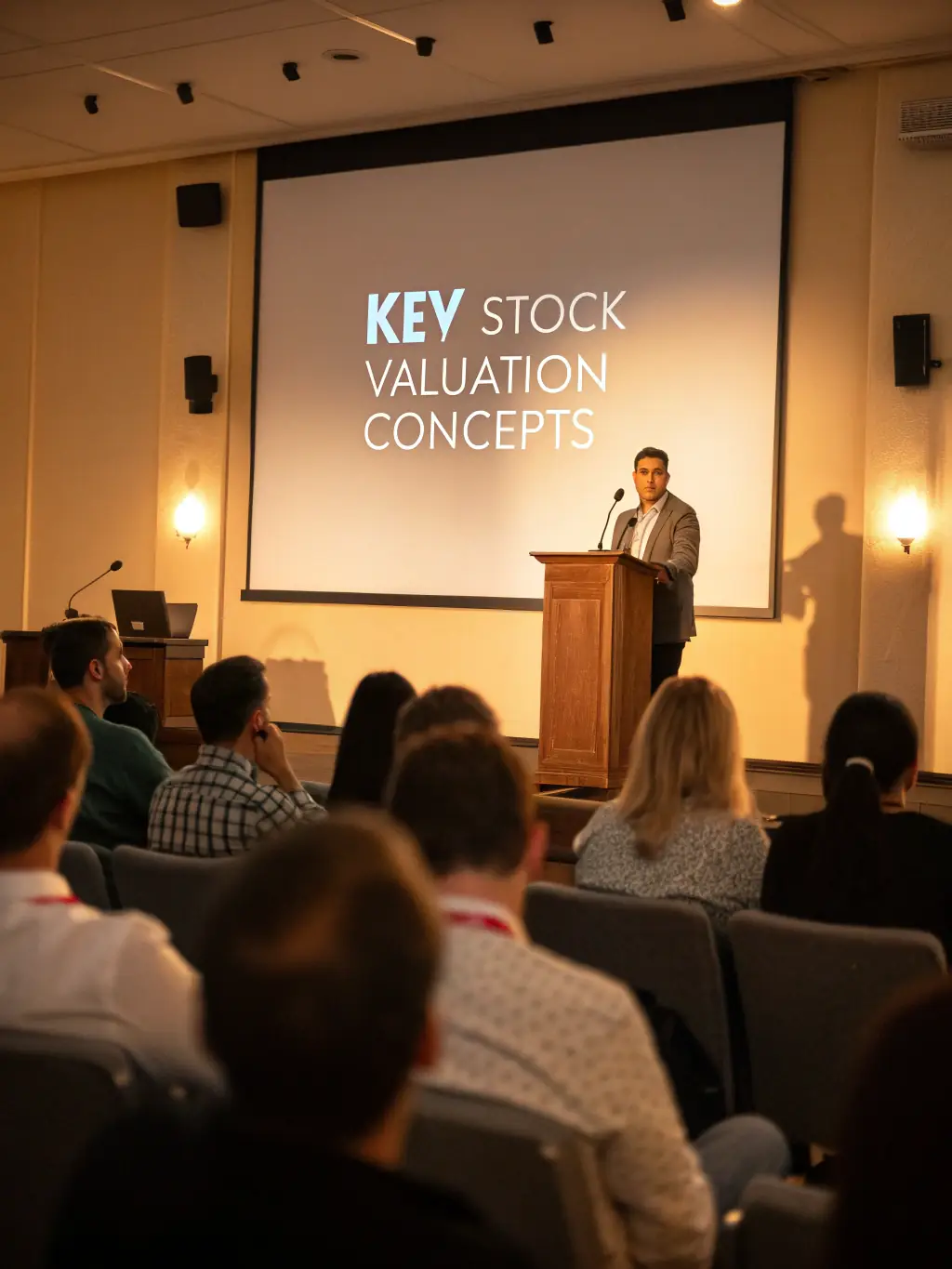 A professional development seminar in progress, featuring a speaker presenting to an attentive audience in a conference room setting.